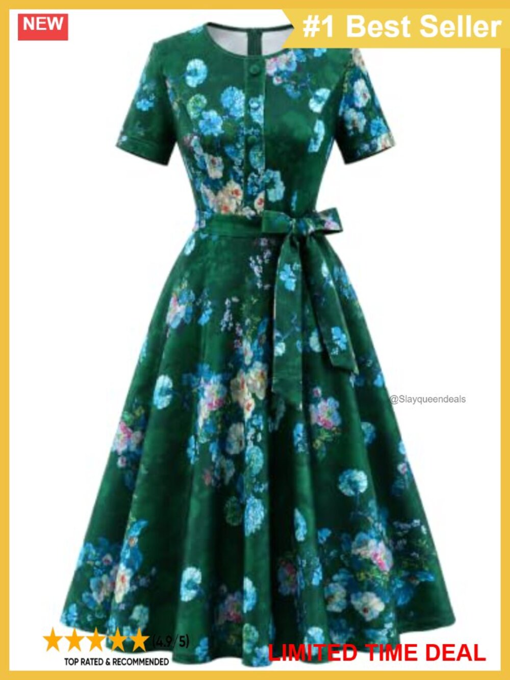Vintage 1950s Swing Midi Dress Short Sleeve A-Line Cocktail